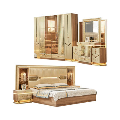 2025 New Modern Design King Size Doppellederbett Suite Meisterzimmer Volles Set Luxus Holz 5 Stück Hausmöbel Schlafzimmer Sets