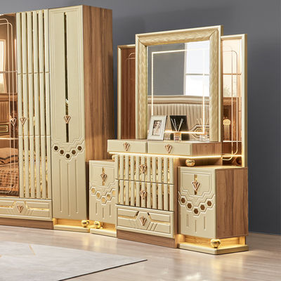 2025 New Modern Design King Size Doppellederbett Suite Meisterzimmer Volles Set Luxus Holz 5 Stück Hausmöbel Schlafzimmer Sets