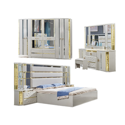 Modern Luxus Villa Holzrahmen King Size Schlafzimmer Zuhause Royal Classic Holz Königin Doppelleder Vollzimmermöbel Set