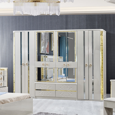 Modern Luxus Villa Holzrahmen King Size Schlafzimmer Zuhause Royal Classic Holz Königin Doppelleder Vollzimmermöbel Set