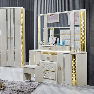 Modern Luxus Villa Holzrahmen King Size Schlafzimmer Zuhause Royal Classic Holz Königin Doppelleder Vollzimmermöbel Set