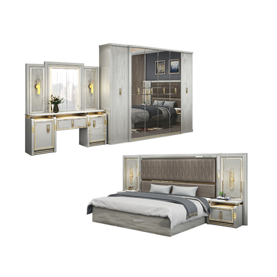 Komplett modernes Leder Holz Kingsize Bett 5 Stück Set Doppelzimmer Queen Full Luxus Home Schlafzimmer Möbel Set