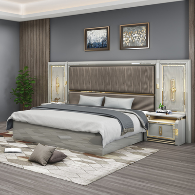 Komplett modernes Leder Holz Kingsize Bett 5 Stück Set Doppelzimmer Queen Full Luxus Home Schlafzimmer Möbel Set