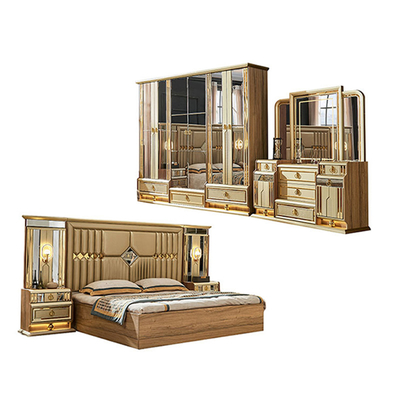 Holz modernes Gold King Size Bett Doppelzimmer Villa Haus Royal Full Queen Holz Luxus Schlafzimmermöbel Set