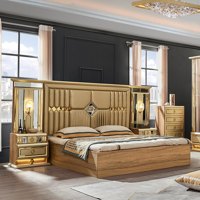 Holz modernes Gold King Size Bett Doppelzimmer Villa Haus Royal Full Queen Holz Luxus Schlafzimmermöbel Set