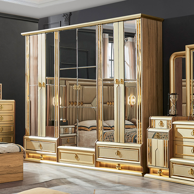 Holz modernes Gold King Size Bett Doppelzimmer Villa Haus Royal Full Queen Holz Luxus Schlafzimmermöbel Set