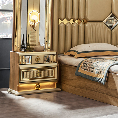 Holz modernes Gold King Size Bett Doppelzimmer Villa Haus Royal Full Queen Holz Luxus Schlafzimmermöbel Set