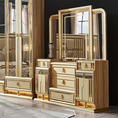 Holz modernes Gold King Size Bett Doppelzimmer Villa Haus Royal Full Queen Holz Luxus Schlafzimmermöbel Set