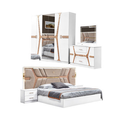 Türkischer Luxus-Stil Holzrahmen King Size Bett Set Led Kopfbrett Moderne Klassiker Vollhaus Holz Schlafzimmer Sets Möbel