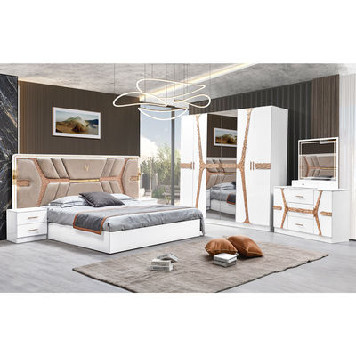 Türkischer Luxus-Stil Holzrahmen King Size Bett Set Led Kopfbrett Moderne Klassiker Vollhaus Holz Schlafzimmer Sets Möbel