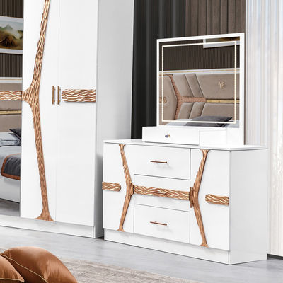 Türkischer Luxus-Stil Holzrahmen King Size Bett Set Led Kopfbrett Moderne Klassiker Vollhaus Holz Schlafzimmer Sets Möbel