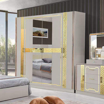 Türkischer Luxus-Stil Holzrahmen King Size Bett Set Led Kopfbrett Moderne Klassiker Vollhaus Holz Schlafzimmer Sets Möbel