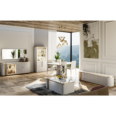 Modernes Design Weißes Großes Holz Esstisch und Stuhl Set 4 Sitzplätze Wohnmöbel Marmor Schiefer Esstisch für 6 Personen