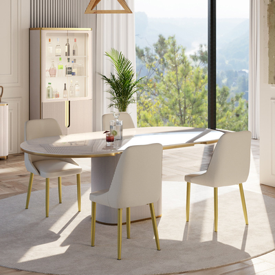 Modernes Design Weißes Großes Holz Esstisch und Stuhl Set 4 Sitzplätze Wohnmöbel Marmor Schiefer Esstisch für 6 Personen