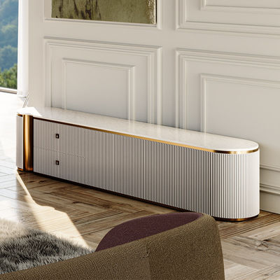 Einfaches Design Wohnzimmer Weißes Holz Fernseher Stand Home Möbel Aufbewahrung Moderne Moderne Holz Marmor Schiefer TV-Schrank