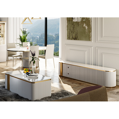 Modernes Design Weißes Großes Holz Esstisch und Stuhl Set 4 Sitzplätze Wohnmöbel Marmor Schiefer Esstisch für 6 Personen
