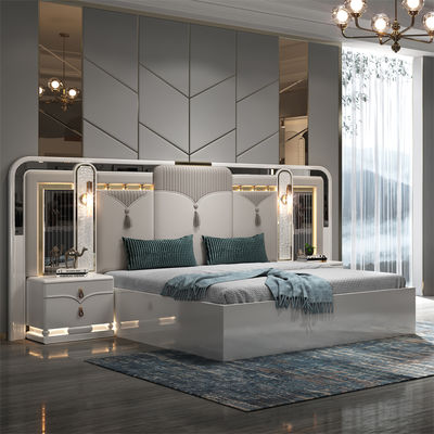 Royal Luxury Complete Bedroom Sets king Size Double Bed Room Home Storage Wooden Frame LED Modern Full Bedroom Furniture Set