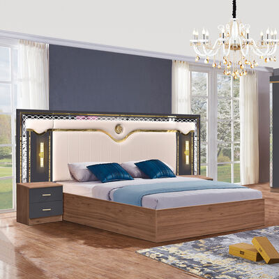 China Großhandel Billiges Holz MDF King Size Bett Set 5 Stück Doppelzimmer Modernes Luxus Holzrahmen Schlafzimmer Set Möbel