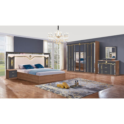 China Großhandel Billiges Holz MDF King Size Bett Set 5 Stück Doppelzimmer Modernes Luxus Holzrahmen Schlafzimmer Set Möbel
