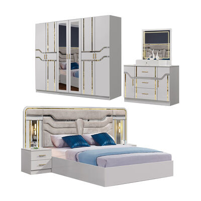 China Großhandel Billiges Holz MDF King Size Bett Set 5 Stück Doppelzimmer Modernes Luxus Holzrahmen Schlafzimmer Set Möbel