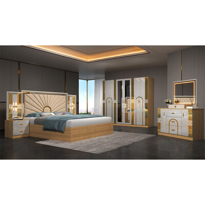 China Wholesale Cheap Wooden MDF king Size Bed Set 5 Pieces Double Room Modern Luxury Wood Frame Bedroom Sets Furniture