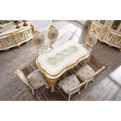 Europäischer Stil Klassisch Königlich Luxuriöse Esszimmer-Sets Möbel Antik Gold Komplett Groß 6 8 Sitzer Holz Esstisch Set