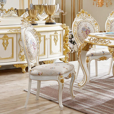 Europäischer Stil Klassisch Königlich Luxuriöse Esszimmer-Sets Möbel Antik Gold Komplett Groß 6 8 Sitzer Holz Esstisch Set
