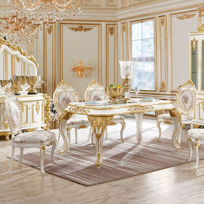 Europäischer Stil Klassisch Königlich Luxuriöse Esszimmer-Sets Möbel Antik Gold Komplett Groß 6 8 Sitzer Holz Esstisch Set