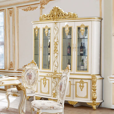 Europäischer Stil Klassisch Königlich Luxuriöse Esszimmer-Sets Möbel Antik Gold Komplett Groß 6 8 Sitzer Holz Esstisch Set