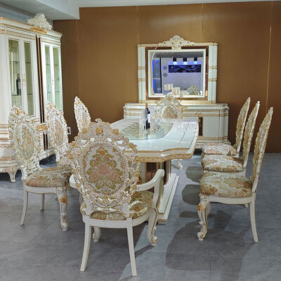 Europäischer Stil Königlicher Luxus-Tisch aus Holz 8 Sitzstühle Wohnmöbel Esszimmer Großer klassischer Esstisch aus Holz