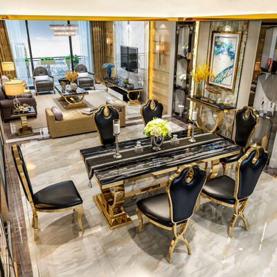 Europäischer Stil Königliche Luxus Holz Esstisch Türkischer Königlicher Stil Metall Luxus Esstisch und Stühle Set 6 Sitzer Furnier 8 Sitzer Stühle Wohnmöbel Esszimmer Großer Klassischer Holz Esstisch