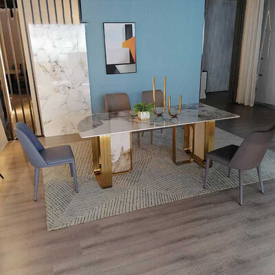 Italienisches Design Moderner Metall Esstisch und Stuhl Set Wohnmöbel Esszimmer Marmor Schiefer Luxus Esstisch