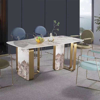 Italienisches Design Moderner Metall Esstisch und Stuhl Set Wohnmöbel Esszimmer Marmor Schiefer Luxus Esstisch