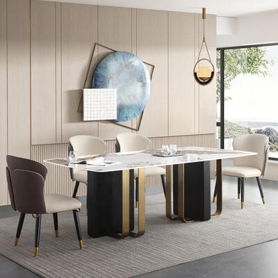 Modernes Design Königliches Metall Esstisch und Stuhl Set 6 Sitzplätze Wohnmöbel Esszimmer Gold Luxus Marmor Esstisch