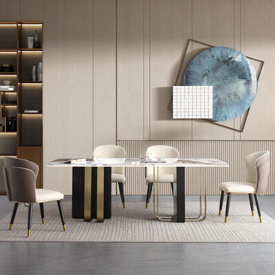 Modernes Design Königliches Metall Esstisch und Stuhl Set 6 Sitzplätze Wohnmöbel Esszimmer Gold Luxus Marmor Esstisch