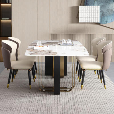 Modernes Design Königliches Metall Esstisch und Stuhl Set 6 Sitzplätze Wohnmöbel Esszimmer Gold Luxus Marmor Esstisch