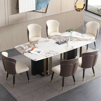 Modernes Design Königliches Metall Esstisch und Stuhl Set 6 Sitzplätze Wohnmöbel Esszimmer Gold Luxus Marmor Esstisch