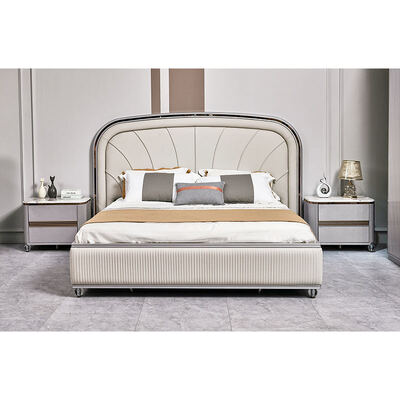 Modernes Luxus-Doppelbett aus Leder Komplett-Schlafzimmer-Sets Meisterzimmer Holzrahmen Modernes Kingsize-Schlafzimmermöbel-Set