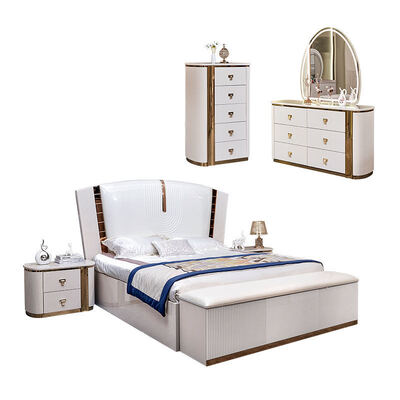 Luxuriöses Leder-Kingsize-Bett aus Holz, komplette Schlafzimmer-Sets, Doppelzimmer für Erwachsene, Holzrahmen, komplettes modernes Luxus-Schlafzimmermöbel-Set