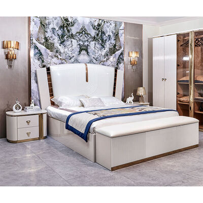 Luxuriöses Leder-Kingsize-Bett aus Holz, komplette Schlafzimmer-Sets, Doppelzimmer für Erwachsene, Holzrahmen, komplettes modernes Luxus-Schlafzimmermöbel-Set