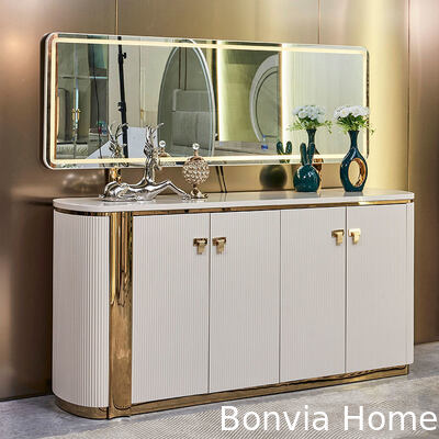 Moderne weiße Holz Luxus Esszimmer-Sets 6-Sitzer Komplettes Wohnmöbel Aufbewahrung Großer Holzesstisch und Stuhl-Set