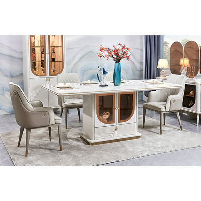 Elegantes Luxus-Esszimmertisch- und Stühle-Set für 6 Personen Möbel Home Storage Weiß Komplett Modern Große Holz-Esszimmer-Sets