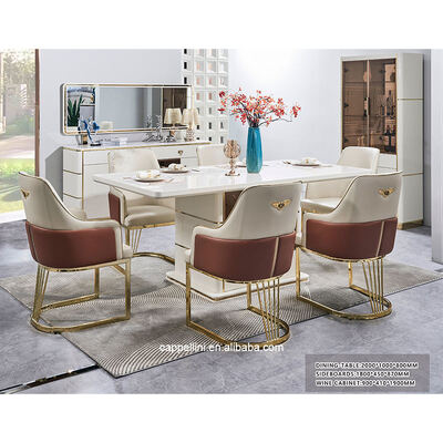 Weißes modernes Luxus Esstischset 6 Sitzplätze Holz Esszimmermöbel komplettes Zuhause Holzrahmen Esstischset 4 Stühle