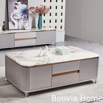 Moderne Luxus Holz Wohnzimmer Couchtisch Heim Möbel Großer Stauraum Marmor Schiefer TV-Ständer und Couchtisch Set