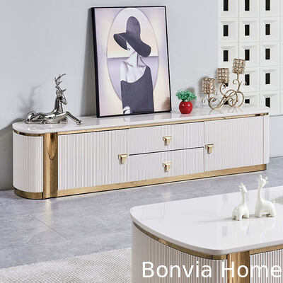 Moderner Luxus Holztv-Stand und Kaffeetisch Set Möbel Großer Aufbewahrungsraum Zuhause Weißes Zentrum Holz Wohnzimmer Kaffeetisch