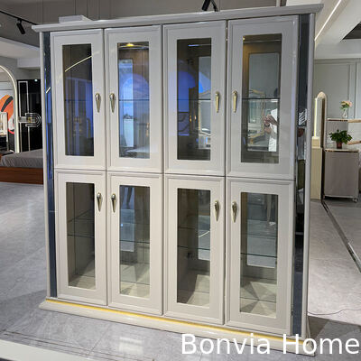 Weiße Luxus-Esstisch- und Stuhl-Garnitur aus Holz, 6-Sitzer, Heim möbel, Esszimmer, Esstisch mit Sideboard und Weinschrank