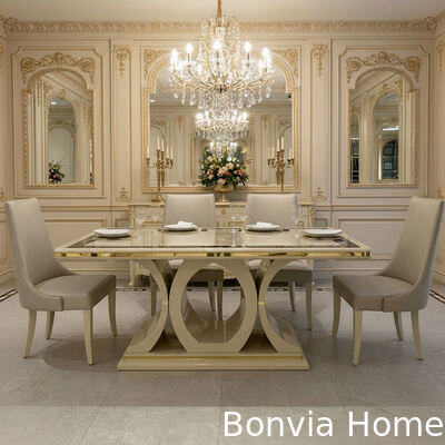 Weiße Luxus-Esstisch- und Stuhl-Garnitur aus Holz, 6-Sitzer, Heim möbel, Esszimmer, Esstisch mit Sideboard und Weinschrank