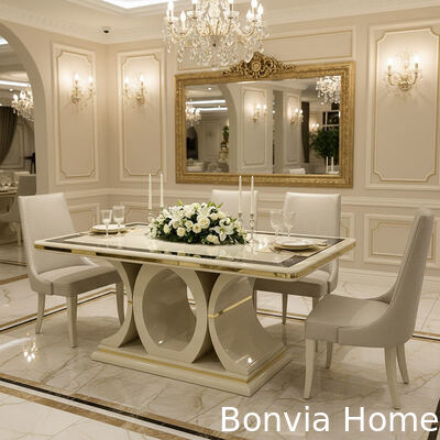 Weiße Luxus-Esstisch- und Stuhl-Garnitur aus Holz, 6-Sitzer, Heim möbel, Esszimmer, Esstisch mit Sideboard und Weinschrank