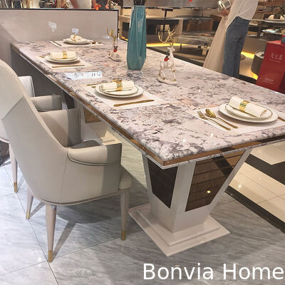 Modernes Luxushaus Holz Esstisch Set 6 Sitzstühle Rechteck Zuhause Restaurant Komplett Esszimmermöbel Set