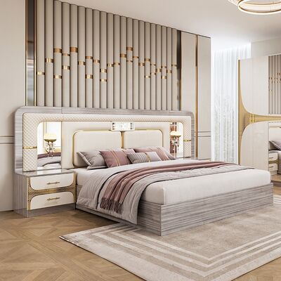 Foshan Großhandel Billig türkisches Schlafzimmer Set König Größe Schlafzimmerrahmen Luxus Heimzimmer Suite Holz modernes Schlafzimmer Möbel Set